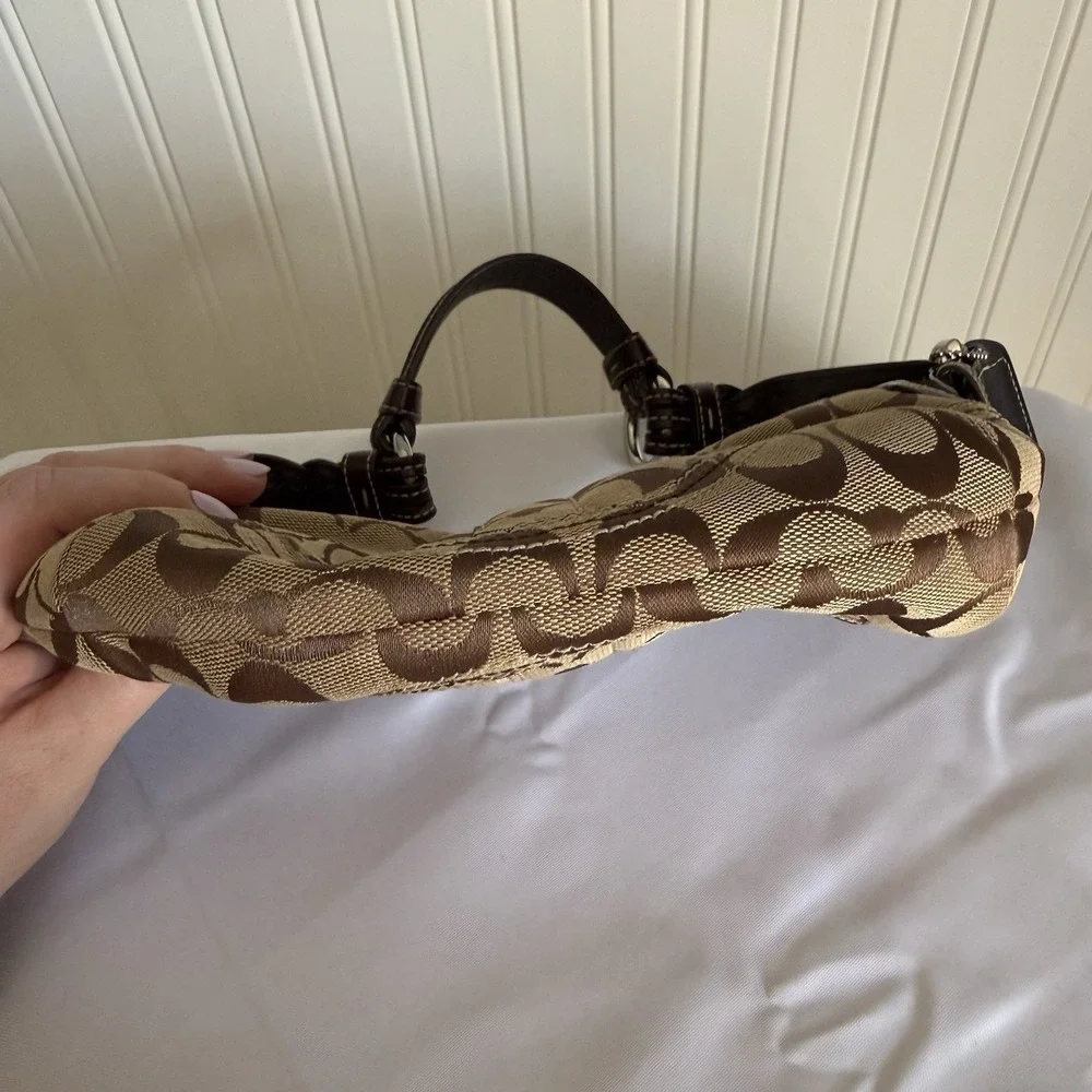 Vintage Coach Signature Jacquard Small Soho Hobo Bag Brown Tan Leather Y2K Purse
